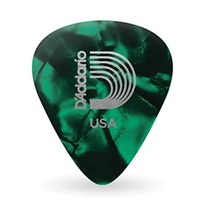 Abbildung von D&#039;Addario Plektrum Plektren Gitarre Pearl Celluloid Guitar Picks Gitarren 1CGP7 10 Green, Extra Heavy Stück