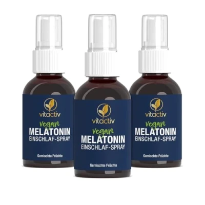 Abbildung von VITACTIV Melatonin Einschlafspray Gemischte Früchte 1155 Tage Vorrat, Hochdosiert Spray plus Passionsblumen Extrakt, Vitamine B1 und B6 Zuckerfrei &amp; Vegan 150ml Sofort