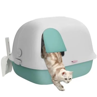 Abbildung von Katzentoilette mit Deckel, Katzenklo Sieb, Tür, Schaufel Katze Toilettenhaus