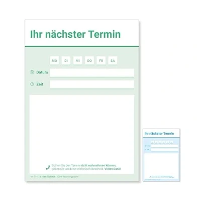 Abbildung von Frank Paperman® 600 Terminzettel Praxis 12 x Terminblock à 50 Blatt grün 1 Terminfeld pro Zettel für Ärzte, Heilpraktiker, Physio, Massage, Studios u.v.m.