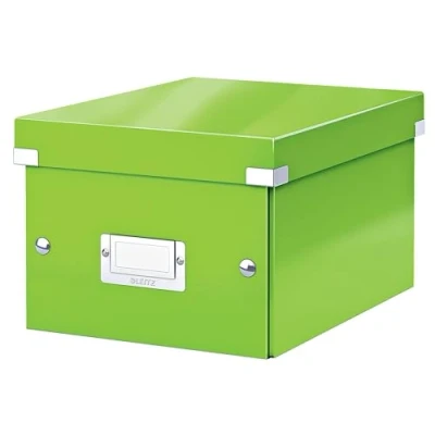 Abbildung von Leitz Click &amp; Store Aufbewahrungsbox mit Deckel Klein, Box für Unterlagen bis A5 im Büro u. Haushalt, Transportbox aus 84% recycelter Premium Hartpappe, Etikettenhalter, Grün, 60430054