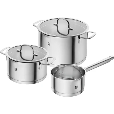 Abbildung von ZWILLING TrueFlow Kochtopfset, 3 teilig, Mit Ausgießfunktion, Induktionsgeeignet, Edelstahl, Silber