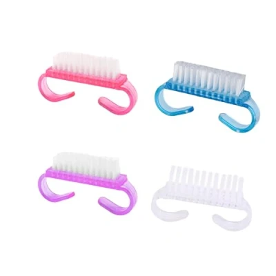 Abbildung von Nagelbürsten, 4 Pcs Griff Nagelbürste, Kunststoff Reinigung Bürste, Handwaschbürste, Staub Reinigungsbürste, zum Reinigen von Nägeln (Lila, Rosa, Blau, Transparent)