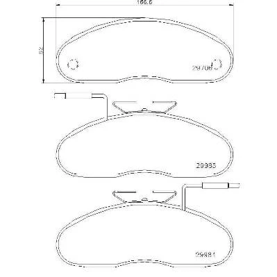 Abbildung von BREMBO P 56 019 Bremsbelagsatz inkl. Verschleißwarnkontakt ohne Zubehör NISSAN: Trade Pritsche / Fahrgestell, Kasten Kombi