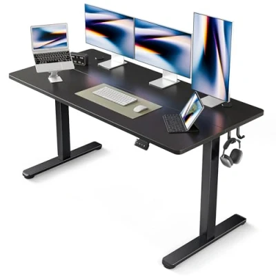 Abbildung von FEZIBO Schreibtisch Höhenverstellbar Elektrisch, 152 x 60 cm Computer Stehschreibtisch mit Memory Steuerung und Anti Kollisions Technologie, Schwarzer Rahmen/Schwarze Tischplatte