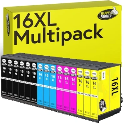 Abbildung von Happy Printer Tintenpatronen 16XL kompatibel mit Epson 16 XL für Workforce WF2010 WF2500 WF2510 WF2520 WF2530 WF2540 WF2630 WF2650 WF2660 WF2700 WF2750 WF2760 (15 Patronen Multipack)