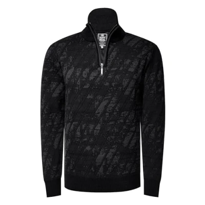 Abbildung von Rusty Neal Stehkragen Feinstrick Pullover mit 1/2 Zipper Regular Fit Strickpullover für Herren im Kontrast Design S 3XL 444, Farbe:Schwarz, Größe:XXL
