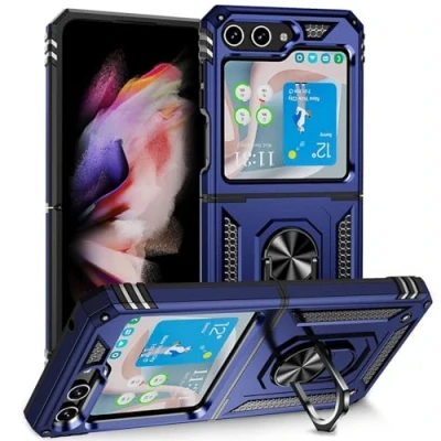 Abbildung von Verco Hybrid Armor Shield Case für Samsung Galaxy Z Flip 6 Hülle, extrem robust mit Magnet Fingerring Halter Handyhülle 5G Panzerhülle, Blau