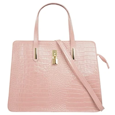 Abbildung von Cluty Handtasche Echt Leder Damen Made in Italy, Smartphonefach, Kroko Design, elegante Umhängetasche, Damentasche mit Reißverschluss, Schultertasche 021321