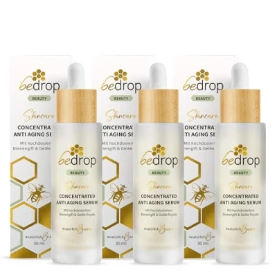 Abbildung von 3er Set bedrop Concentrated Anti Aging Serum mit Bienengift &amp; Gelée Royal hochdosiert Reine Imker Qualität ohne Zusatzstoffe (3x 30 ml Sparset)