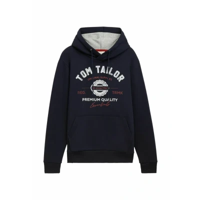 Abbildung von TOM TAILOR Herren Hoodie Sweatshirt mit Logo Print, 10668 Sky Captain Blue, XL
