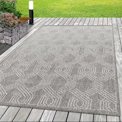 Abbildung von SIMPEX24 Outdoorteppich Geometrisch Design, Läufer, Höhe: 7 mm, Outdoor Teppich Geometsisch Design Wetterfest Terrasse Balkon Küche