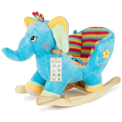 Abbildung von Bieco Plüsch Schaukeltier Elefant Kinder Schaukelstuhl mit Sicherheitsgurt Baby Schaukel Kleinkind Zimmer Schaukelwippe ab 9 Monate Schaukelpferd Holz