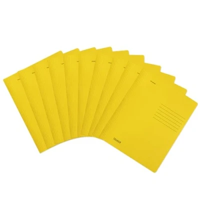 Abbildung von Original Falken 10er Pack Schnellhefter Intensivfarben. Made in Germany. Gebrauchsfertig gefaltete Hefter aus Recycling Karton, DIN A4 kaufmännische und Behördenheftung gelb Blauer Engel