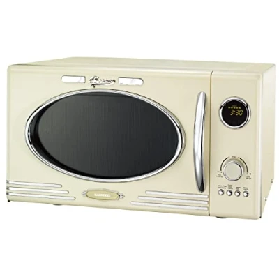Abbildung von MELISSA 16330128 Retro Mikrowelle/1000 Watt/23 Liter Garraum,Design Mikrowelle mit Grill/Creme Farben