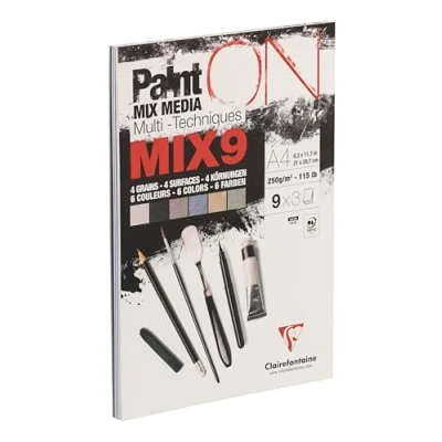 Abbildung von Clairefontaine 960076C Block PaintON mit 27 Bögen, 250g, 4 Körnungen und 6 Farben sortiert, 9 x 3 DIN A4, 1