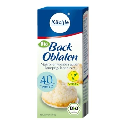 Abbildung von Küchle runde Back Oblaten Bio Vegan 40mm 23g pro Packung im 1er Pack Esspapier zum Backen von Makronen &amp; Lebkuchen