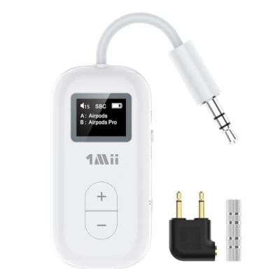 Abbildung von 1Mii SafeFly Dual Flugzeug Bluetooth 5.3 Adapter für 2 AirPods oder Kopfhörer, Unterstützt aptX Low Latency/Adaptive, 3,5mm AUX Transmitter Sender Flugreisen, TV Nur