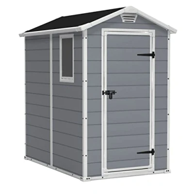 Abbildung von Keter Manor 4x6S Gartenhaus wetterfest 3.8m3, Kunststoff, Outdoor, Außenmaße: BxTxH:130x192x198cm, Innenmaße: BxTxH:111x177x190cm, grau