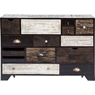 Abbildung von Kare Design Kommode Finca, Braun/Weiß, 14 Schübe, modern, schmales Sideboard, Kommodenschrank aus Mangoholz, (H/B/T) 80x114x35cm
