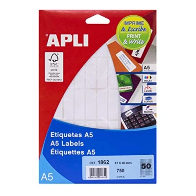 Abbildung von APLI 1862 Etiketten A5 weiß 13,0 x 40,0 mm 15 Blatt