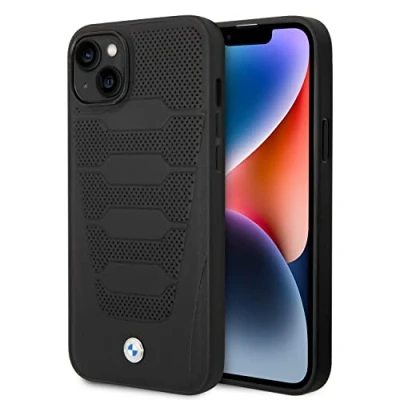 Abbildung von CG MOBILE BMW Handyhülle für iPhone 14 Signature Collection in Schwarz Perforierte Sitze, Echtleder Schutzhülle &amp; Durable Case mit Easy Snap on, Stoßdämpfung Signatur Logo