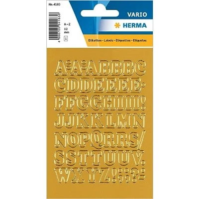 Abbildung von HERMA 4183 Buchstaben Aufkleber gold, 56 Stück, Schriftgröße 12 mm, selbstklebend, klein, Alphanet Sticker Klebebuchstaben A Z aus Folie zum Aufkleben