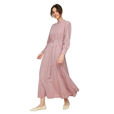 Abbildung von Trendyol Damen Woman Modest Maxi A line Crew Neck Woven Dress Kleid, Plum, 42