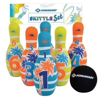 Abbildung von Schildkröt Neopren Kegel Set 6 (21,5 cm), 1 Ball (Ø9 cm) Bowlingset für Kinder und Erwachsene Indoor &amp; Outdoor Kegelspiel Stabiler Stand