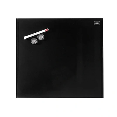 Abbildung von Nobo Glas Whiteboard Kleine Magnetische Wandtafel, Trocken Abwischbare Oberfläche, Rahmenlos, Unsichtbare Wandmontage, 450 x mm, Inkl. Markerstift und Magneten, Schwarz, 1903951