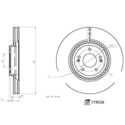Abbildung von FEBI BILSTEIN 174536 Bremsscheibe Vorderachse 340 30 5 114 innenbelüftet beschichtet KIA: SORENTO 3, HYUNDAI: Santa FE Fé IV