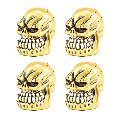 Abbildung von Ventilkappen für Auto Luftventile, Totenkopf Design, passend die meisten Fahrzeuge, Lkw, Motorräder, 4 Stück (C01838/Gold)