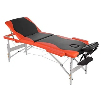 Abbildung von Melko Mobile Massageliege klappbar höhenverstellbar Therapieliege Massagetisch Massagebank Massagebett Schwarz/Orange
