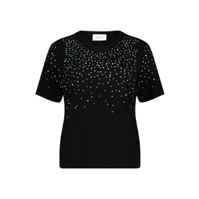 Abbildung von Cartoon Rundhalsausschnitt Tshirt print, Damen, Größe: 42, Patch black silver