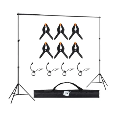 Abbildung von NK Professional Photography Backdrop 2 x 3 m Adjustable and Retractable Tripod 1 Interlocking Crossbar 6 Clamps 4 Side Carry Bag
