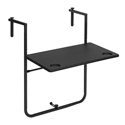 Abbildung von WOLTU Balkonhängetisch Klappbar, Balkontisch zum Hängen, Hängetisch für Balkongeländer, Beistelltisch Klapptisch mit 3 Höhenverstellbar, Tischplatte 60x36 cm, in Rattan Optik, Schwarz