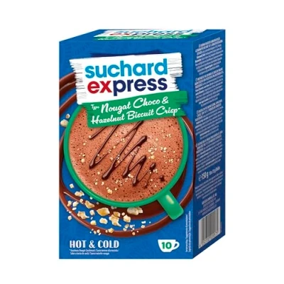 Abbildung von Suchard Express Nougat Choco &amp; Hazelnut Biscuit Crisp, Trinkschokolade, 10x 15g Sticks, einzelne Tassen Portionen, Heiß Kalt genießen