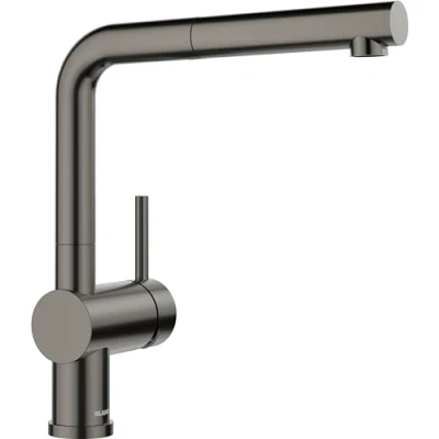 Abbildung von BLANCO LINUS S Küchenarmatur in satin dark steel Hochdruck Mit herausziehbarem Schlauch Rückflussverhinderer Keramik Kartusche Gesicherte Wasserqualität &amp; wassersparend
