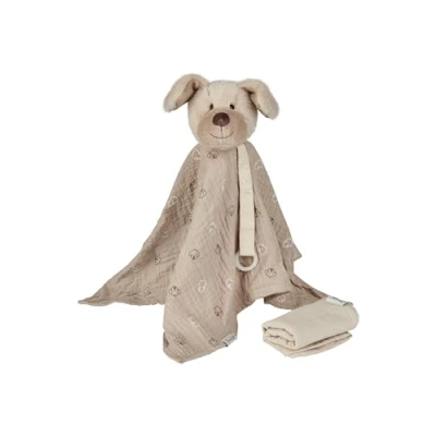 Abbildung von Sterntaler Schmusetuch Träumli Hund Lucky Baby Kuscheltuch mit Schnullerband und Kinder Schnuffeltuch Rassel, zum Kuscheln Greifen, aus Musselin, sandfarben