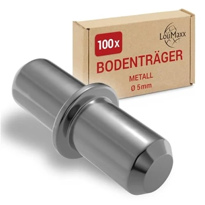 Abbildung von LouMaxx Bodenträger 5 mm 100 Stück mit Ring für Bohrung Einlegeboden Halter Regalbodenträger Regalstifte 5mm Fachträger Einlegeböden aus massivem Stahl, vernickelt