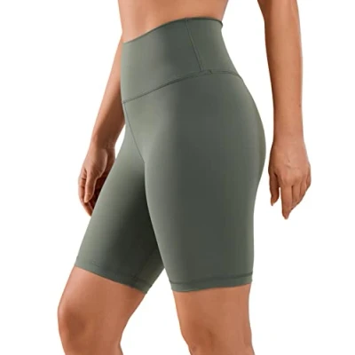 Abbildung von CRZ Yoga Naked Feeling Damen Kurze Leggings High Waist Blickdicht Fithess Shorts Radlerhose Sporthose 20cm Grauer Salbei 38