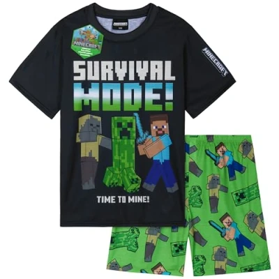 Abbildung von Get Trend Minecraft Schlafanzug Kinder Jungen Kurz Sommer Pyjama Set Atmungsaktiv Creeper Teenager Gamer Geschenke für Jungs (11 12 Jahre, Grün Minecraft)