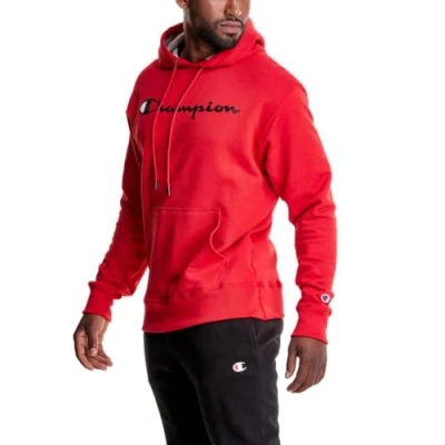 Abbildung von Champion Herren Sweatshirt Graphic Powerblend Fleece Hood, Team Red Scarlet/Champion Script, XL