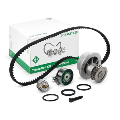 Abbildung von INA 530 0004 30 Wasserpumpe + Zahnriemensatz mit Wasserpumpe, Anbaumaterial Thermostat OPEL: Astra F Limousine, Corsa B Schrägheck, G CC