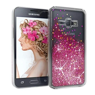 Abbildung von EAZY CASE Hülle kompatibel mit Samsung Galaxy J1 (2016) Schutzhülle Flüssig Glitzer, Handyhülle, Schutzhülle, Back Cover Glitter Flüssigkeit, aus TPU/Silikon, Transparent/Durchsichtig, Pink