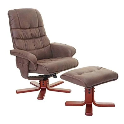 Abbildung von Mendler Relaxsessel HWC E30, Fernsehsessel Liegesessel TV Sessel mit Hocker, FSC® Zertifiziert Wildlederimitat braun