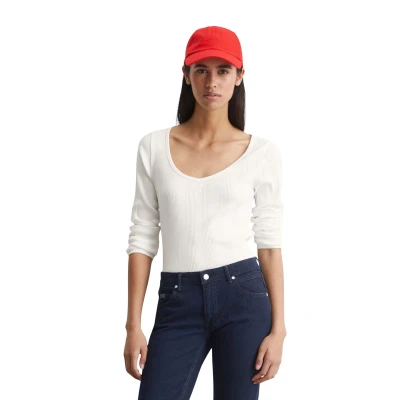 Abbildung von Marc O&#039;Polo Denim V NECK Irregular Langarmshirt, Damen, Größe: Large, Silky white