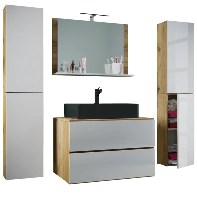 Abbildung von VCM Waschbeckenunterschrank &quot;VCM 5 tlg. Waschplatz Waschtisch Badmöbel Set Waschbecken Lendas BL Breite 80 cm XL Schublade&quot;, (5 St.)