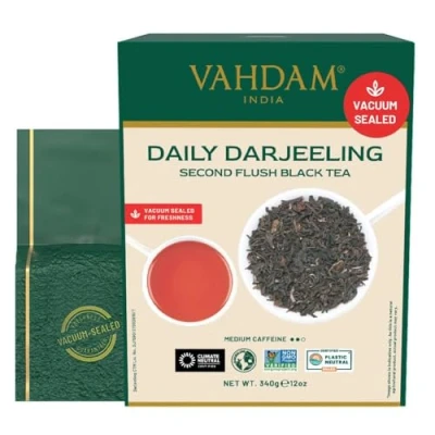 Abbildung von VAHDAM, Darjeeling Schwarzer Tee (340g, 170+ Tassen) Reine, Ungemischte Teeblätter Aus Dem Himalaya Loseblatt Tee, FTGFOP1 Verpackt Und Versendet Direkt Von Der Quelle In Indien