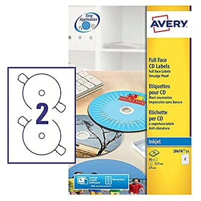 Abbildung von CD Etikett Avery 117mm Fullizarce White 25 Vel 2 Etiketten pro Blatt
